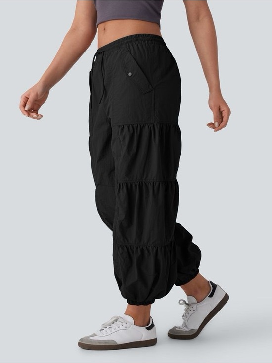 HALARA Pants - HALARA Mid Rise Drawstring Pocket Ruched Parachute Casual Cargo Baggy Joggers